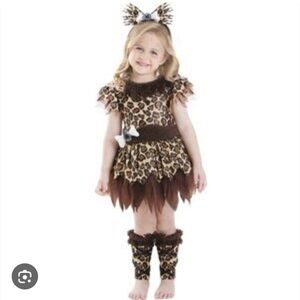 Cave Girl Kids Costume with Headband Leg Warmers- Size 3-4T NWT
